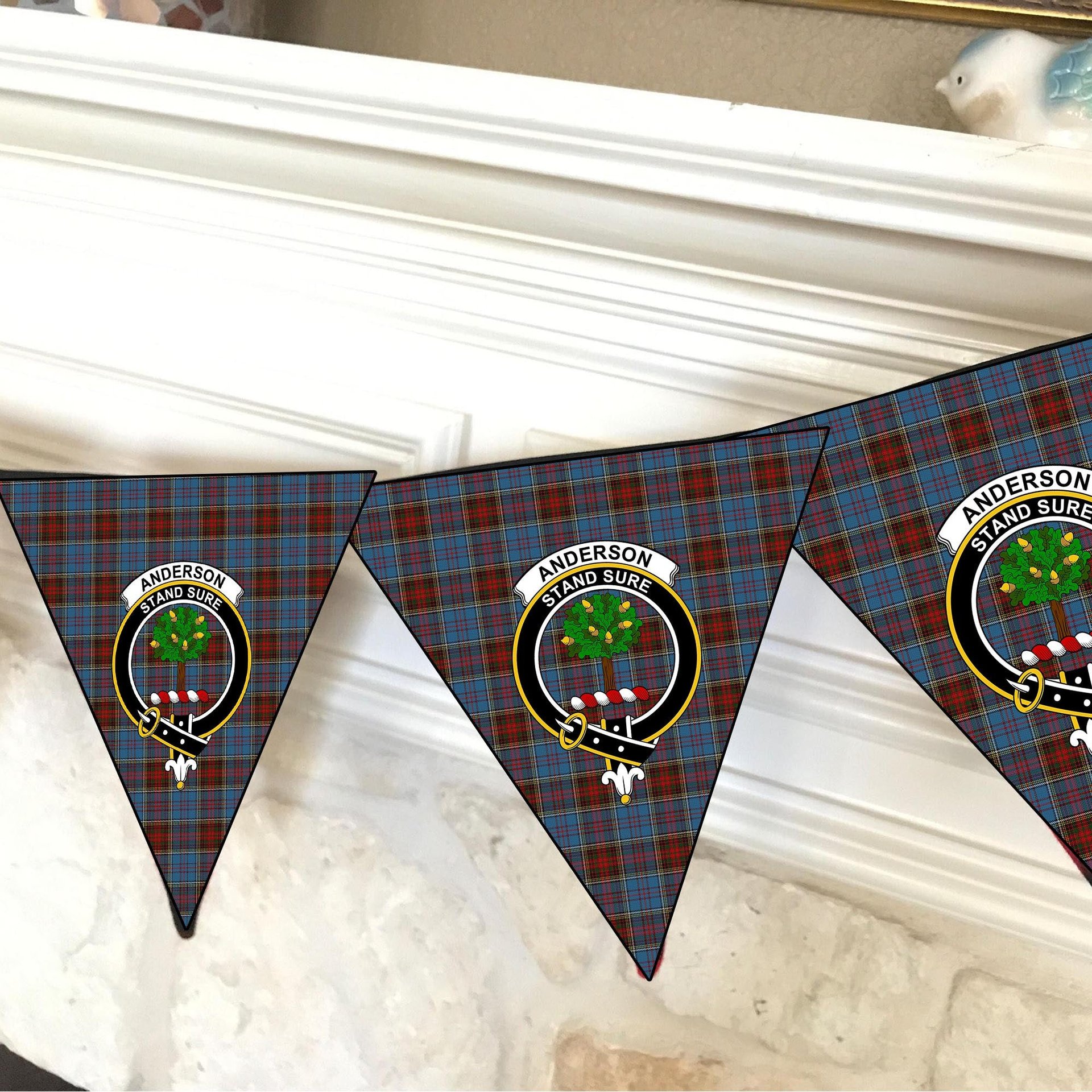 ScotsTee Shop Scottish Anderson MacGregor Hastie 1 Crest Tartan Triangle Flags Tartan Bunting, Pennants (12pcs)