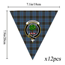 ScotsTee Shop Scottish Anderson MacGregor Hastie 2 Crest Tartan Triangle Flags Tartan Bunting, Pennants (12pcs)