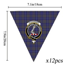 ScotsTee Shop Scottish Alexander of Menstry Crest Tartan Triangle Flags Tartan Bunting, Pennants (12pcs)