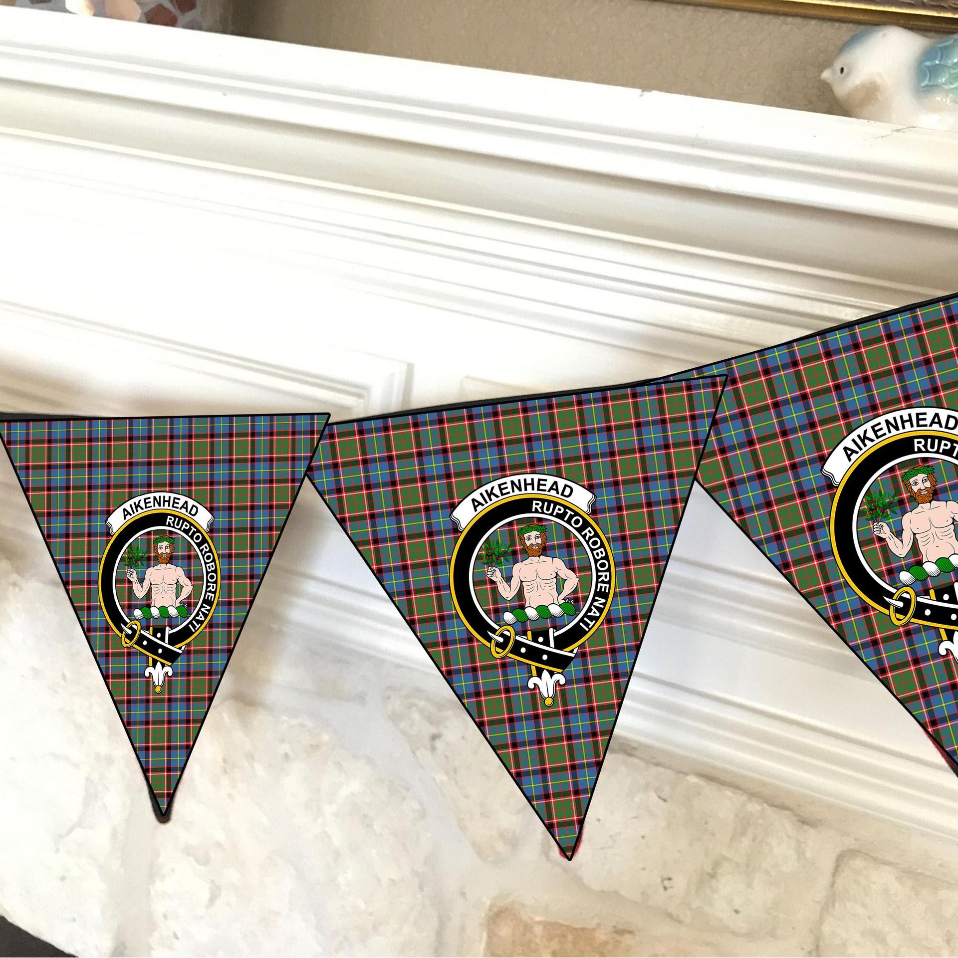 ScotsTee Shop Scottish Aikenhead Crest Tartan Triangle Flags Tartan Bunting, Pennants (12pcs)