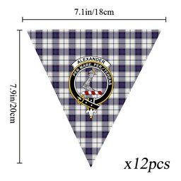 ScotsTee Shop Scottish Alexander of Menstry Dress Modern Crest Tartan Triangle Flags Tartan Bunting, Pennants (12pcs)