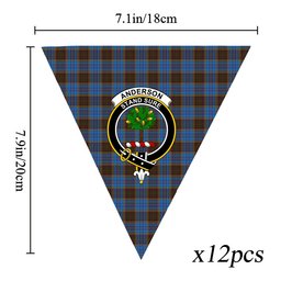ScotsTee Shop Scottish Anderson Coulson Bonner 2 Crest Tartan Triangle Flags Tartan Bunting, Pennants (12pcs)