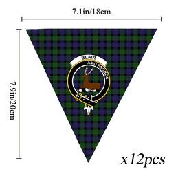 ScotsTee Shop Scottish Blair Crest Tartan Triangle Flags Tartan Bunting, Pennants (12pcs)
