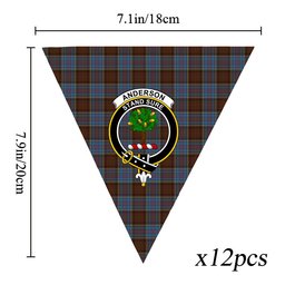 ScotsTee Shop Scottish Anderson MacGregor Hastie 3 Crest Tartan Triangle Flags Tartan Bunting, Pennants (12pcs)