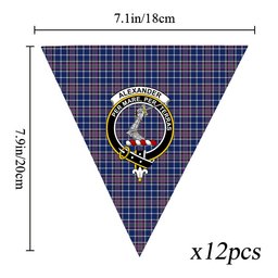ScotsTee Shop Scottish Alexander of Menstry Modern Crest Tartan Triangle Flags Tartan Bunting, Pennants (12pcs)
