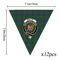 ScotsTee Shop Scottish Baillie of Lamington Modern Clan Crest Tartan Triangle Flags Tartan Bunting, Pennants (12pcs)