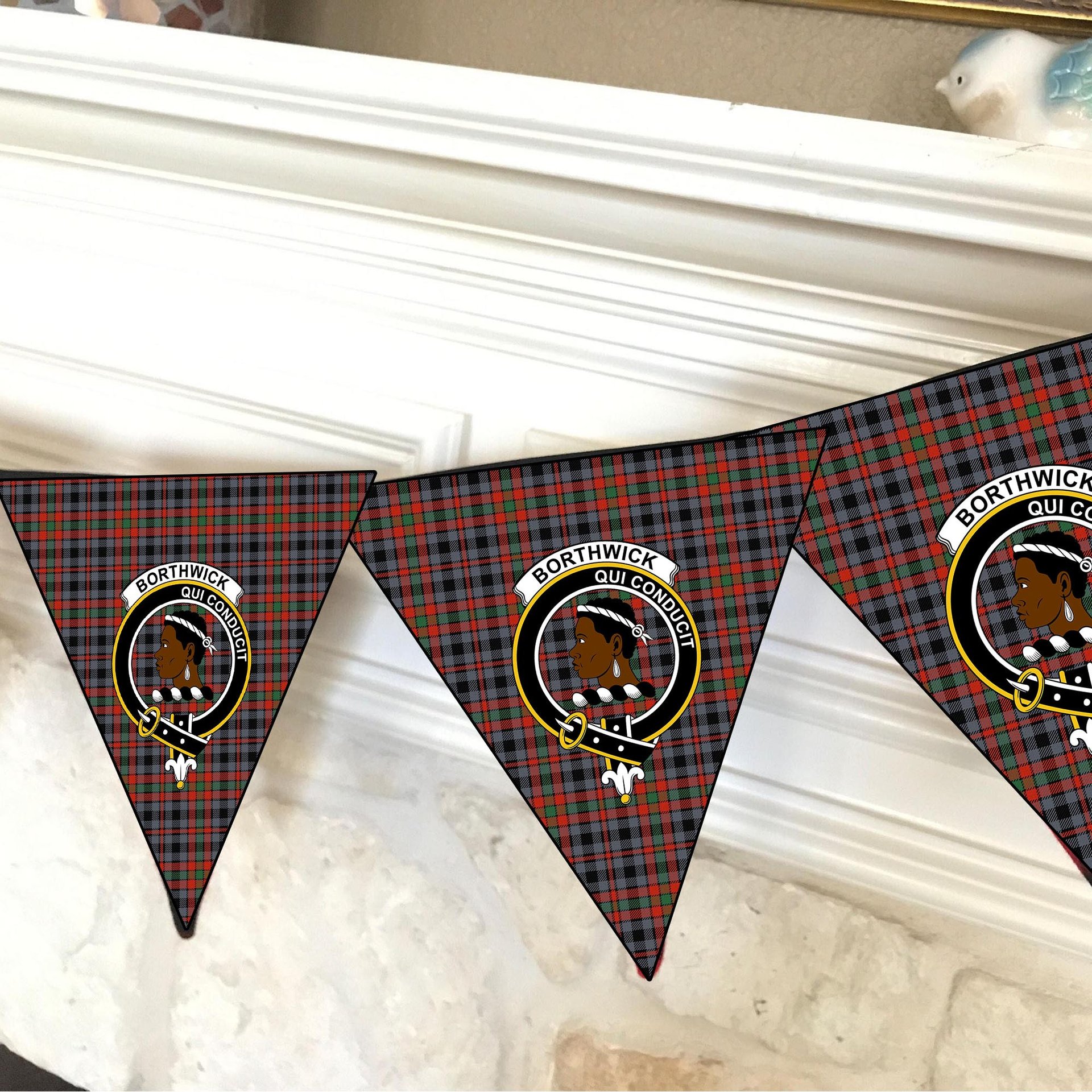 ScotsTee Shop Scottish Borthwick Ancient Crest Tartan Triangle Flags Tartan Bunting, Pennants (12pcs)