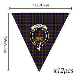 ScotsTee Shop Scottish Cameron of Erracht Modern Crest Tartan Triangle Flags Tartan Bunting, Pennants (12pcs)