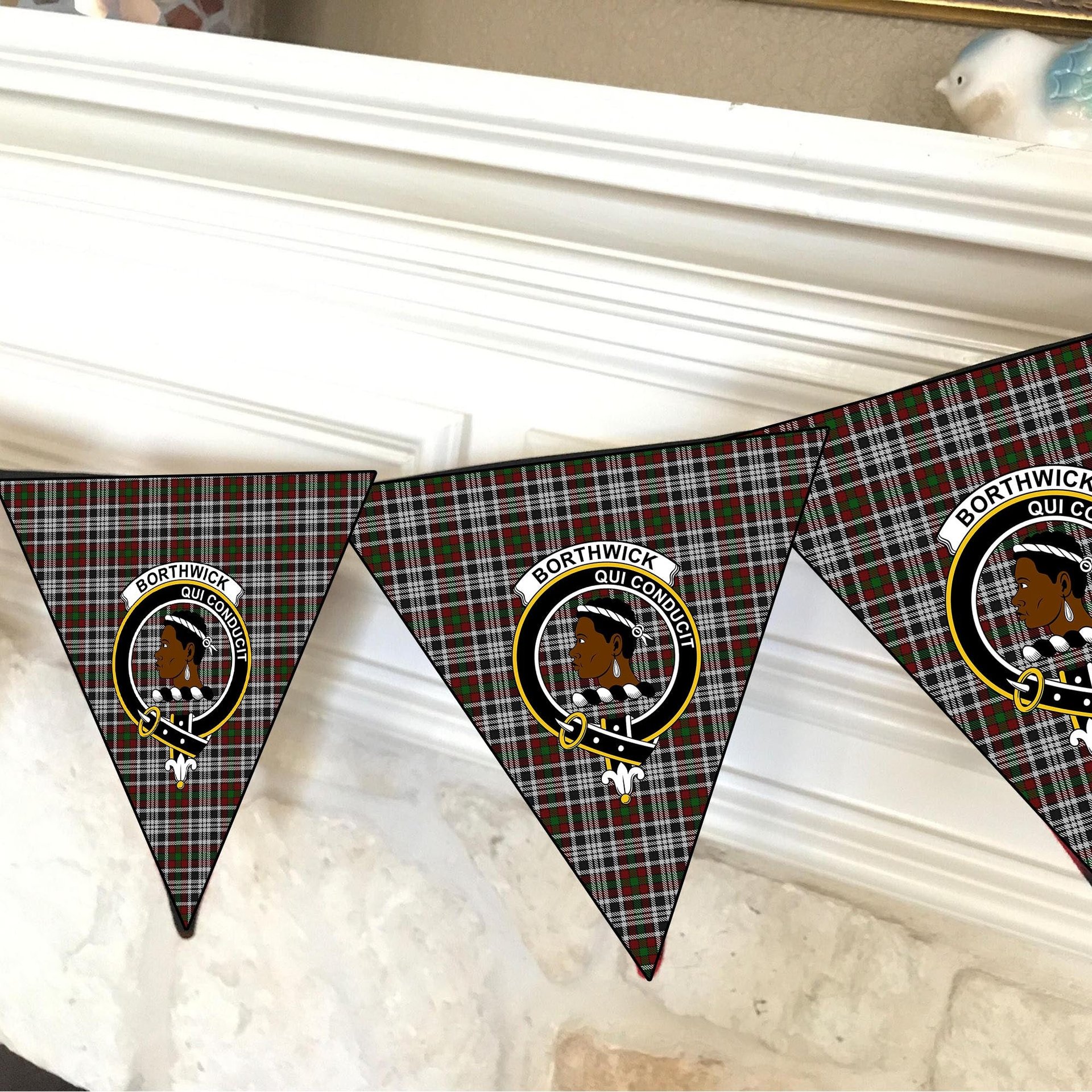 ScotsTee Shop Scottish Borthwick Dress Crest Tartan Triangle Flags Tartan Bunting, Pennants (12pcs)