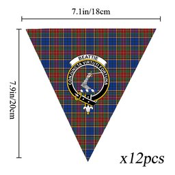 ScotsTee Shop Scottish Beattie (Beatty) Modern Crest Tartan Triangle Flags Tartan Bunting, Pennants (12pcs)