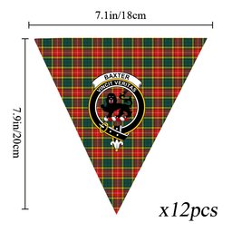 ScotsTee Shop Scottish Baxter of Balgavies Modern Crest Tartan Triangle Flags Tartan Bunting, Pennants (12pcs)