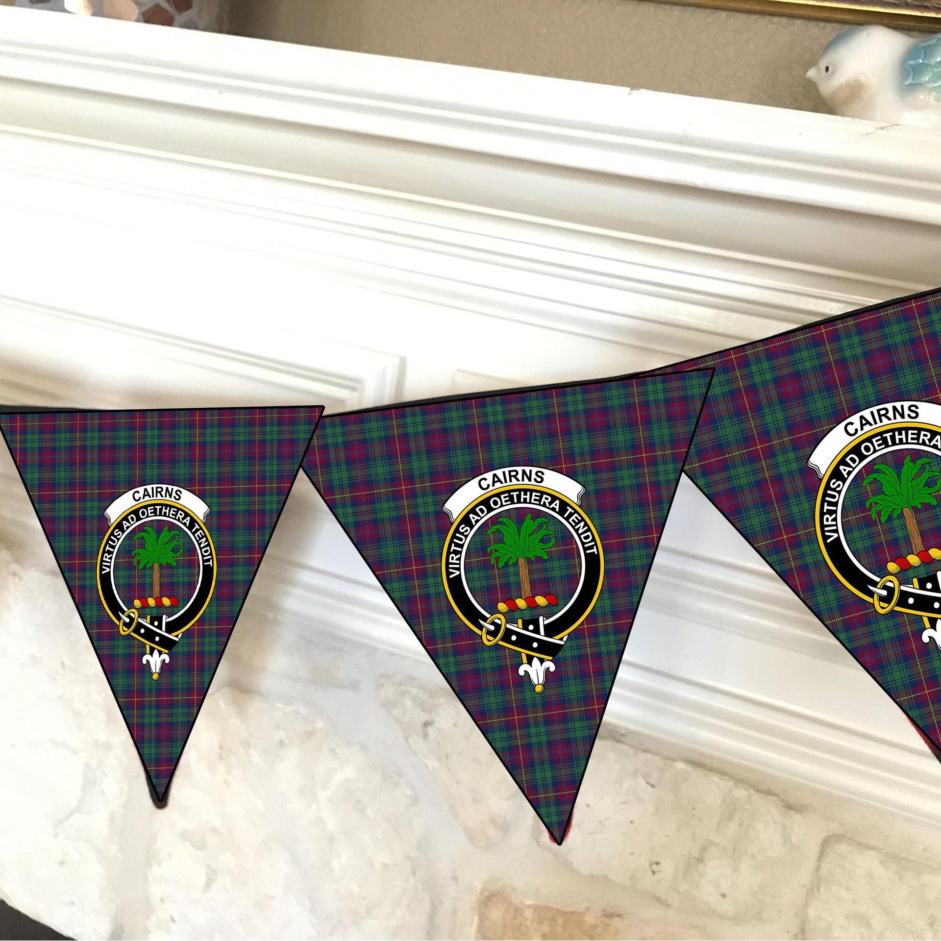 ScotsTee Shop Scottish Cairns of Finavon Modern Crest Tartan Triangle Flags Tartan Bunting, Pennants (12pcs)