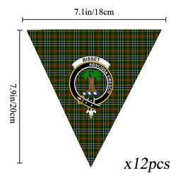 ScotsTee Shop Scottish Bisset SC Crest Tartan Triangle Flags Tartan Bunting, Pennants (12pcs)