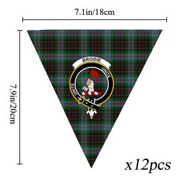 ScotsTee Shop Scottish Brodie Hunting Crest Tartan Triangle Flags Tartan Bunting, Pennants (12pcs)
