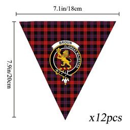 ScotsTee Shop Scottish Broun Modern Crest Tartan Triangle Flags Tartan Bunting, Pennants (12pcs)