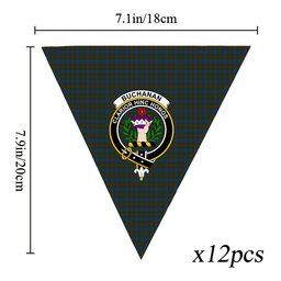 ScotsTee Shop Scottish Buchanan Hunting Crest Tartan Triangle Flags Tartan Bunting, Pennants (12pcs)