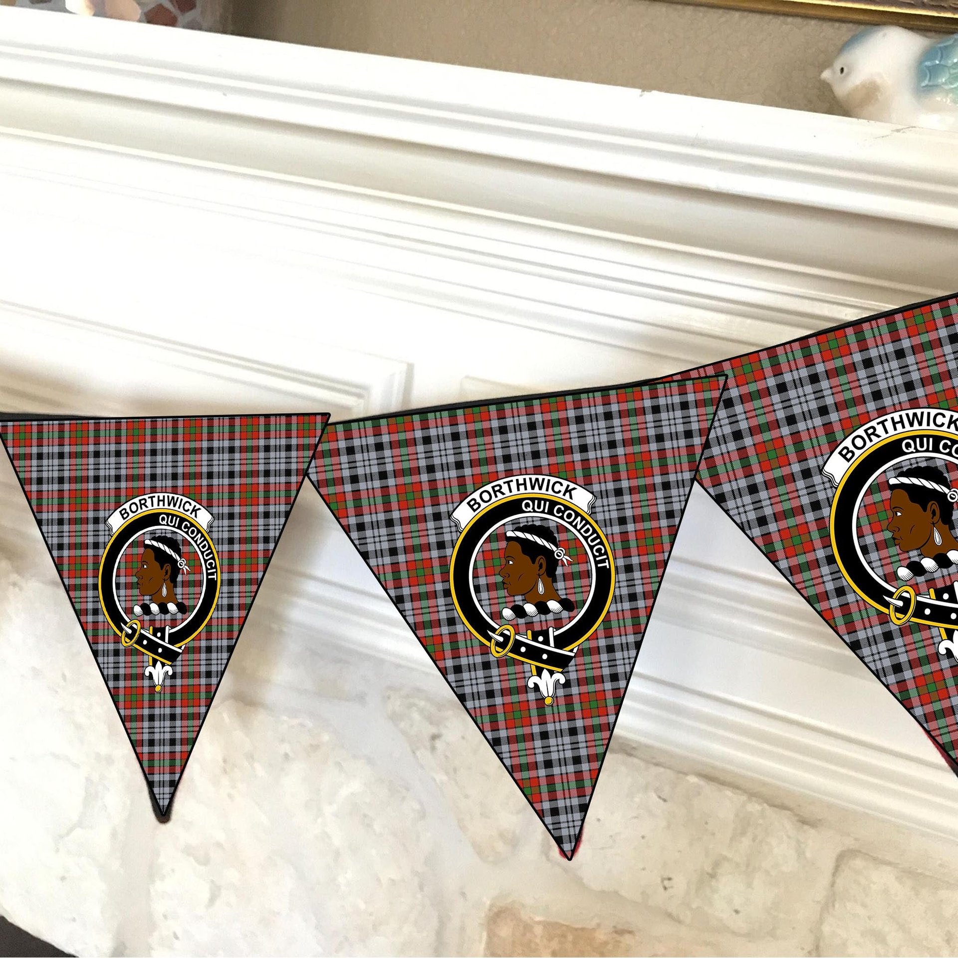 ScotsTee Shop Scottish Borthwick Dress Ancient Crest Tartan Triangle Flags Tartan Bunting, Pennants (12pcs)