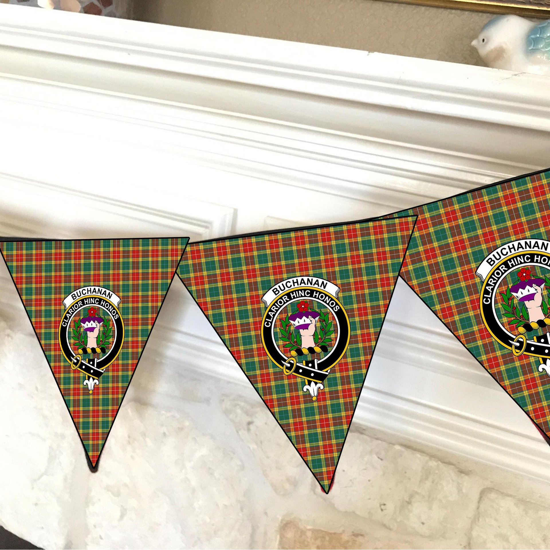 ScotsTee Shop Scottish Buchanan Old Sett Crest Tartan Triangle Flags Tartan Bunting, Pennants (12pcs)