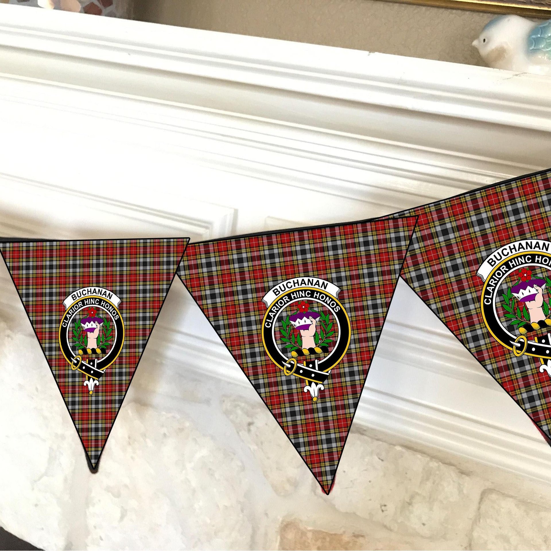 ScotsTee Shop Scottish Buchanan Old Dress Crest Tartan Triangle Flags Tartan Bunting, Pennants (12pcs)
