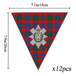 ScotsTee Shop Scottish Black Watch Pipe Band Modern Crest Tartan Triangle Flags Tartan Bunting, Pennants (12pcs)