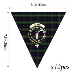 ScotsTee Shop Scottish Clark of Ulva Crest Tartan Triangle Flags Tartan Bunting, Pennants (12pcs)