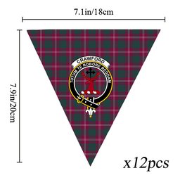 ScotsTee Shop Scottish Crawford Red Modern Crest Tartan Triangle Flags Tartan Bunting, Pennants (12pcs)