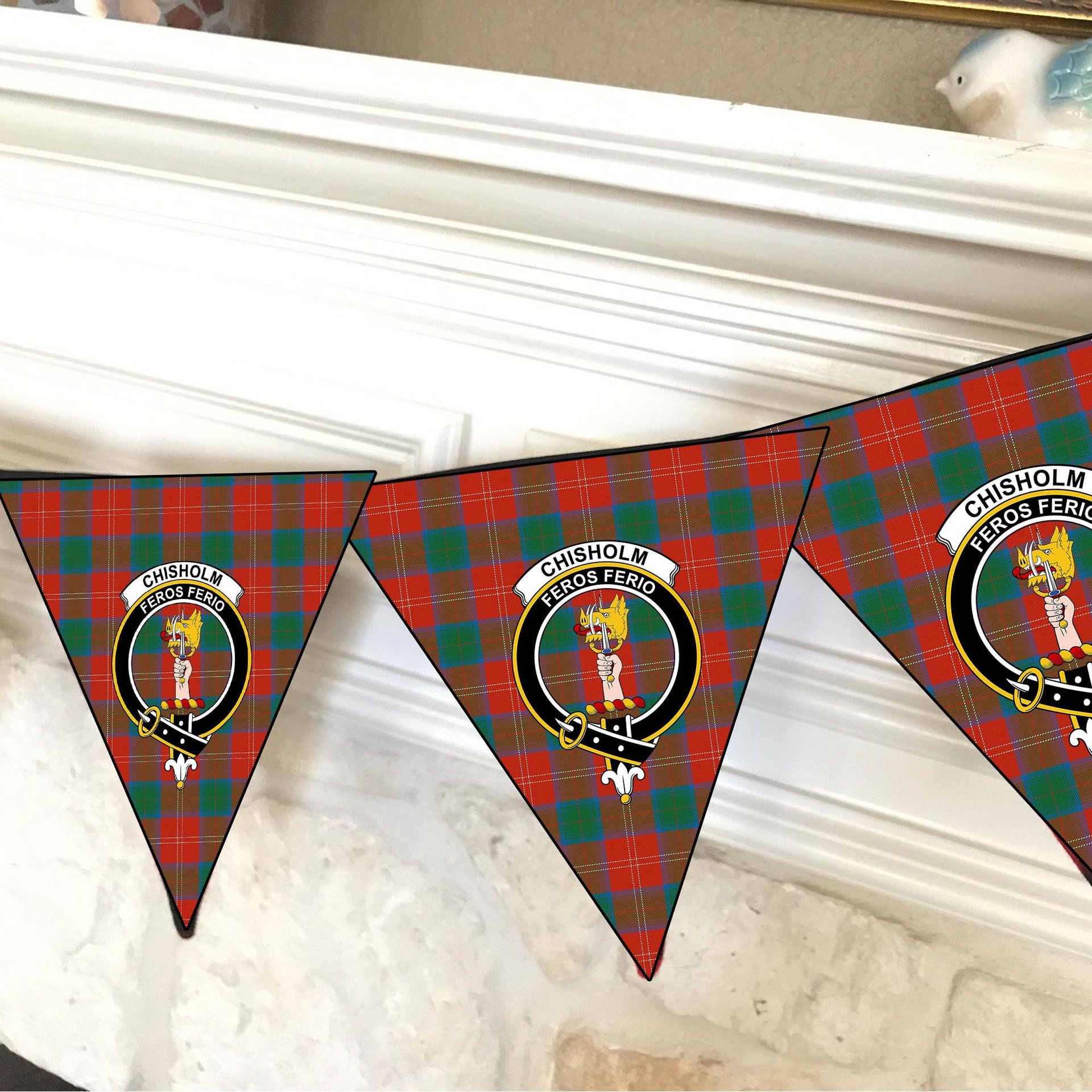 ScotsTee Shop Scottish Chisholm Ancient Crest Tartan Triangle Flags Tartan Bunting, Pennants (12pcs)