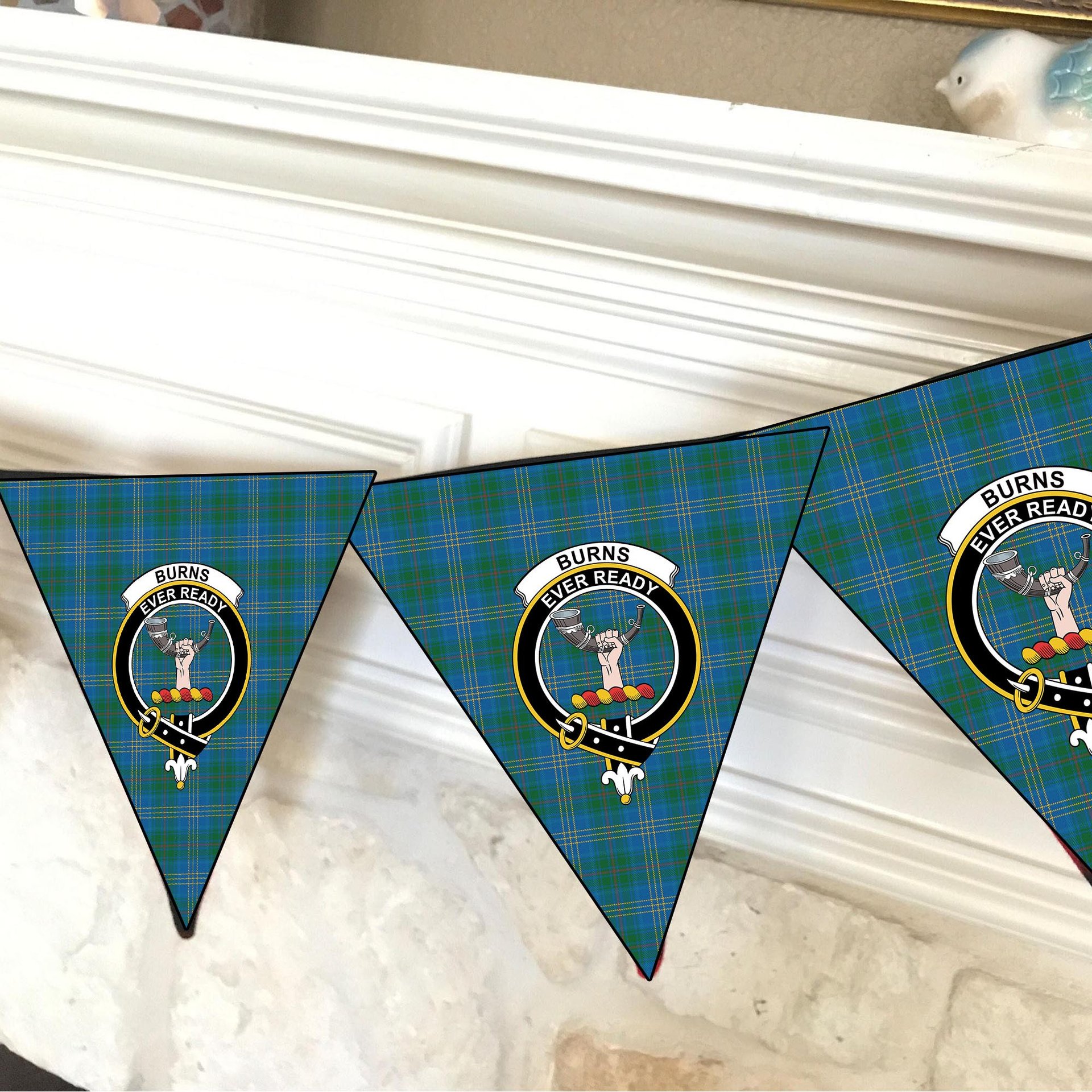 ScotsTee Shop Scottish Burns of California Ancient Crest Tartan Triangle Flags Tartan Bunting, Pennants (12pcs)