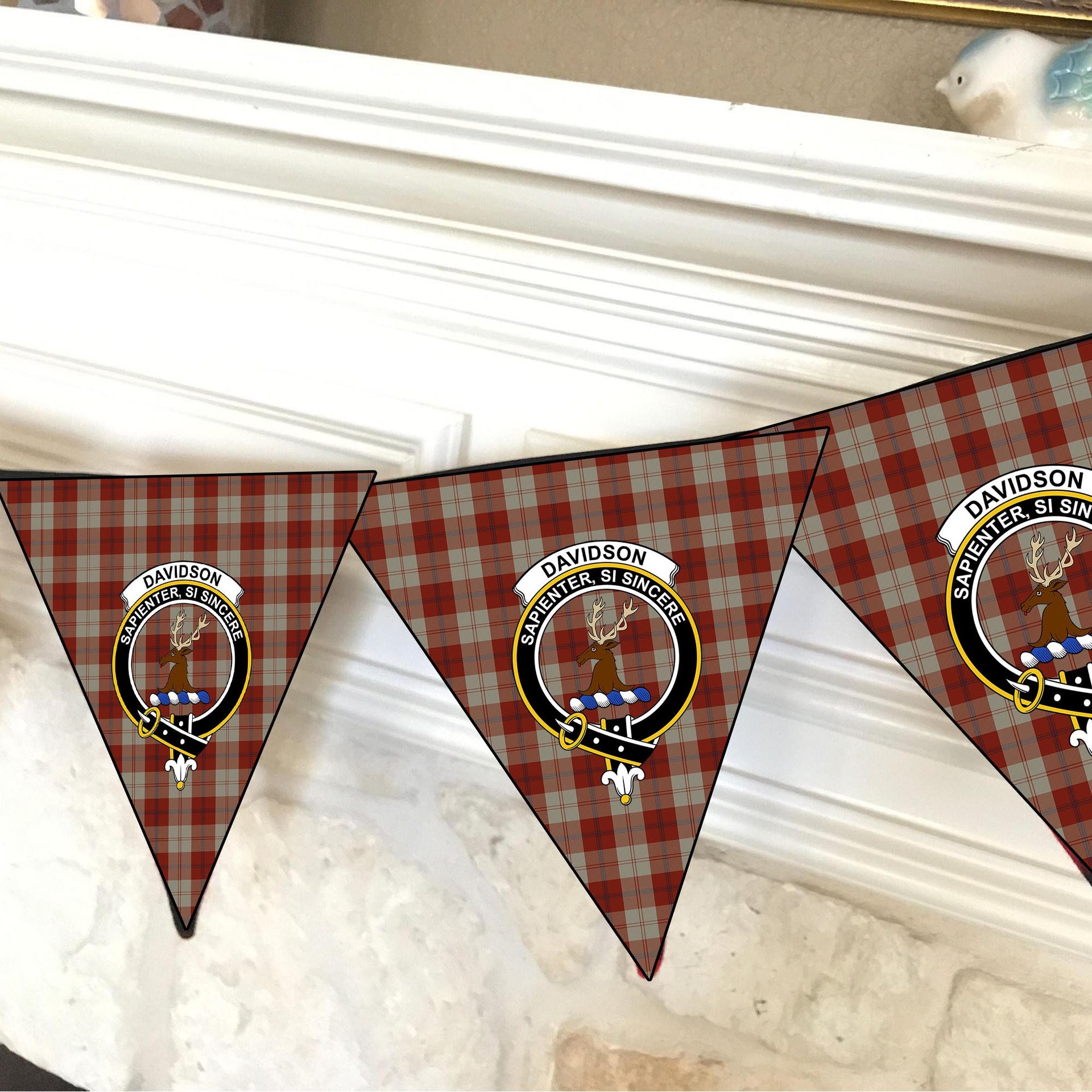 ScotsTee Shop Scottish Davidson Dress Dancers Crest Tartan Triangle Flags Tartan Bunting, Pennants (12pcs)