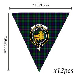 ScotsTee Shop Scottish Campbel of Cawdor Modern Crest Tartan Triangle Flags Tartan Bunting, Pennants (12pcs)