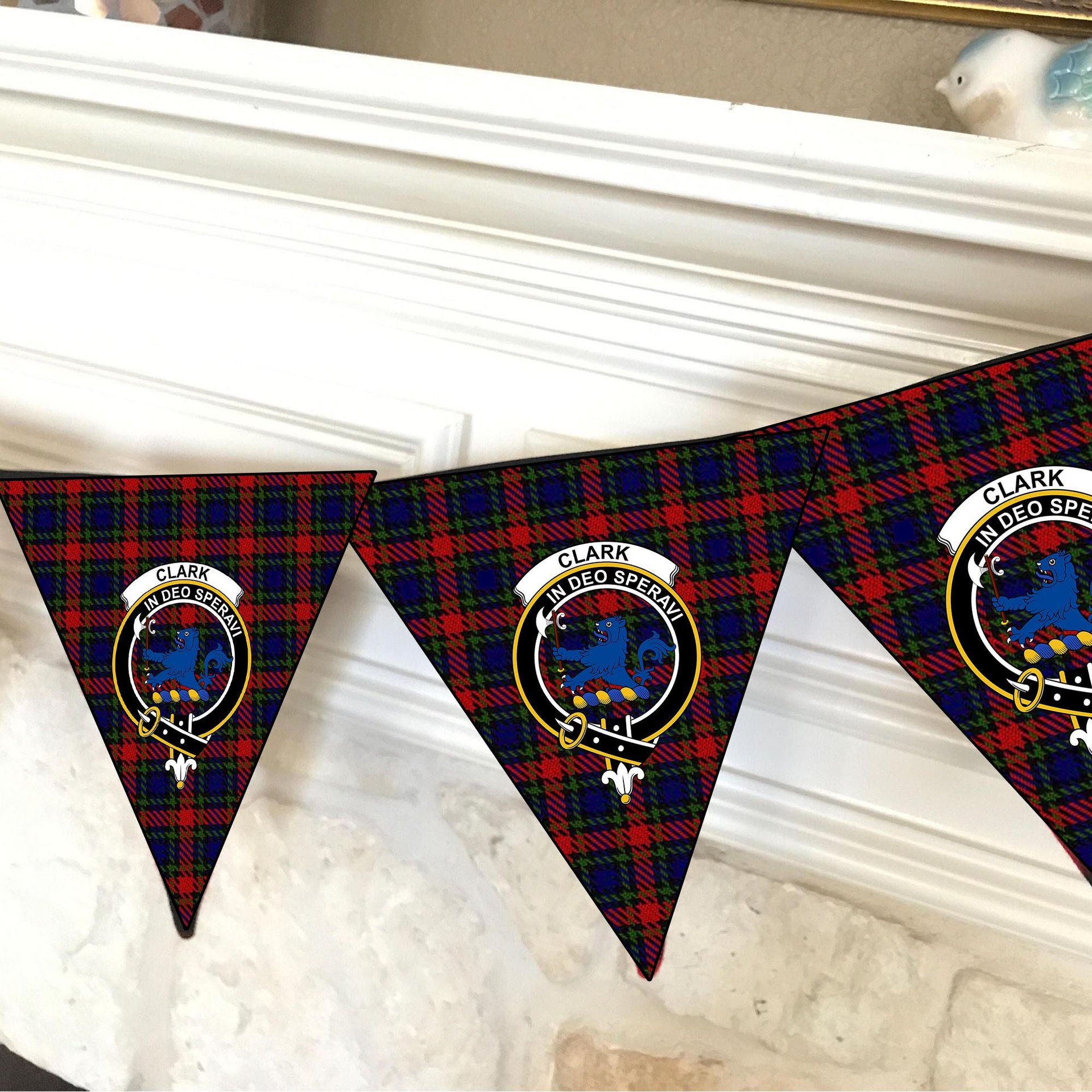 ScotsTee Shop Scottish Clark (Lion) Red Crest Tartan Triangle Flags Tartan Bunting, Pennants (12pcs)