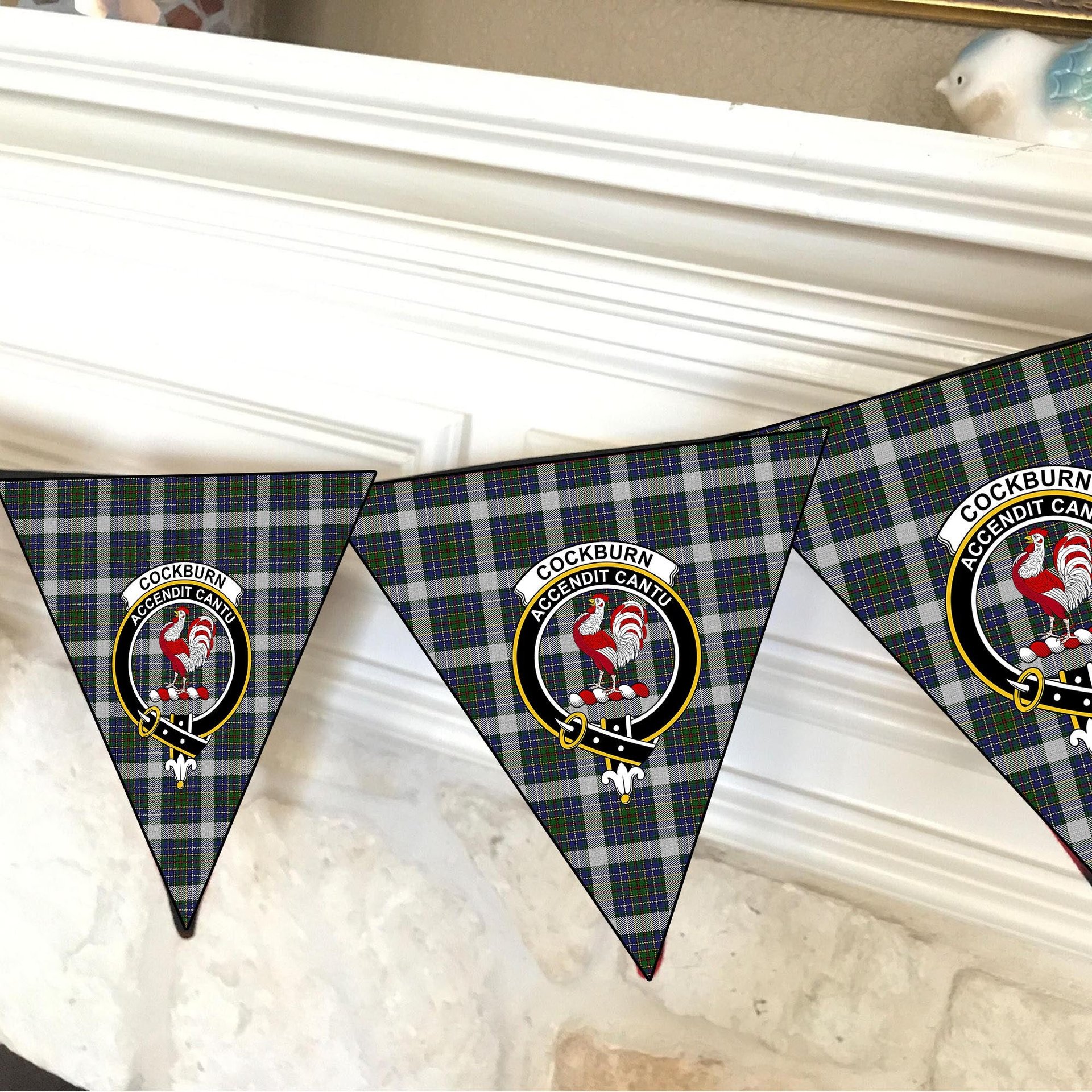 ScotsTee Shop Scottish Cockburn of Ormiston Dress Crest Tartan Triangle Flags Tartan Bunting, Pennants (12pcs)