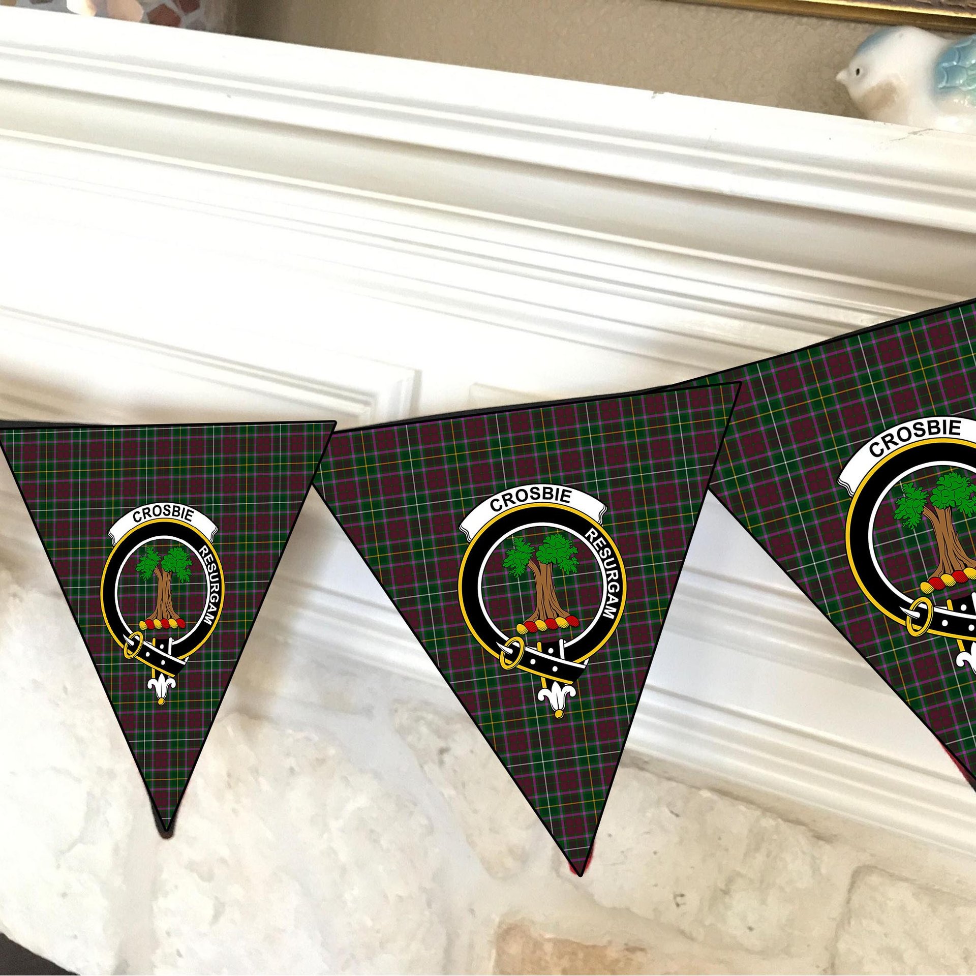 ScotsTee Shop Scottish Crosbie Crest Tartan Triangle Flags Tartan Bunting, Pennants (12pcs)