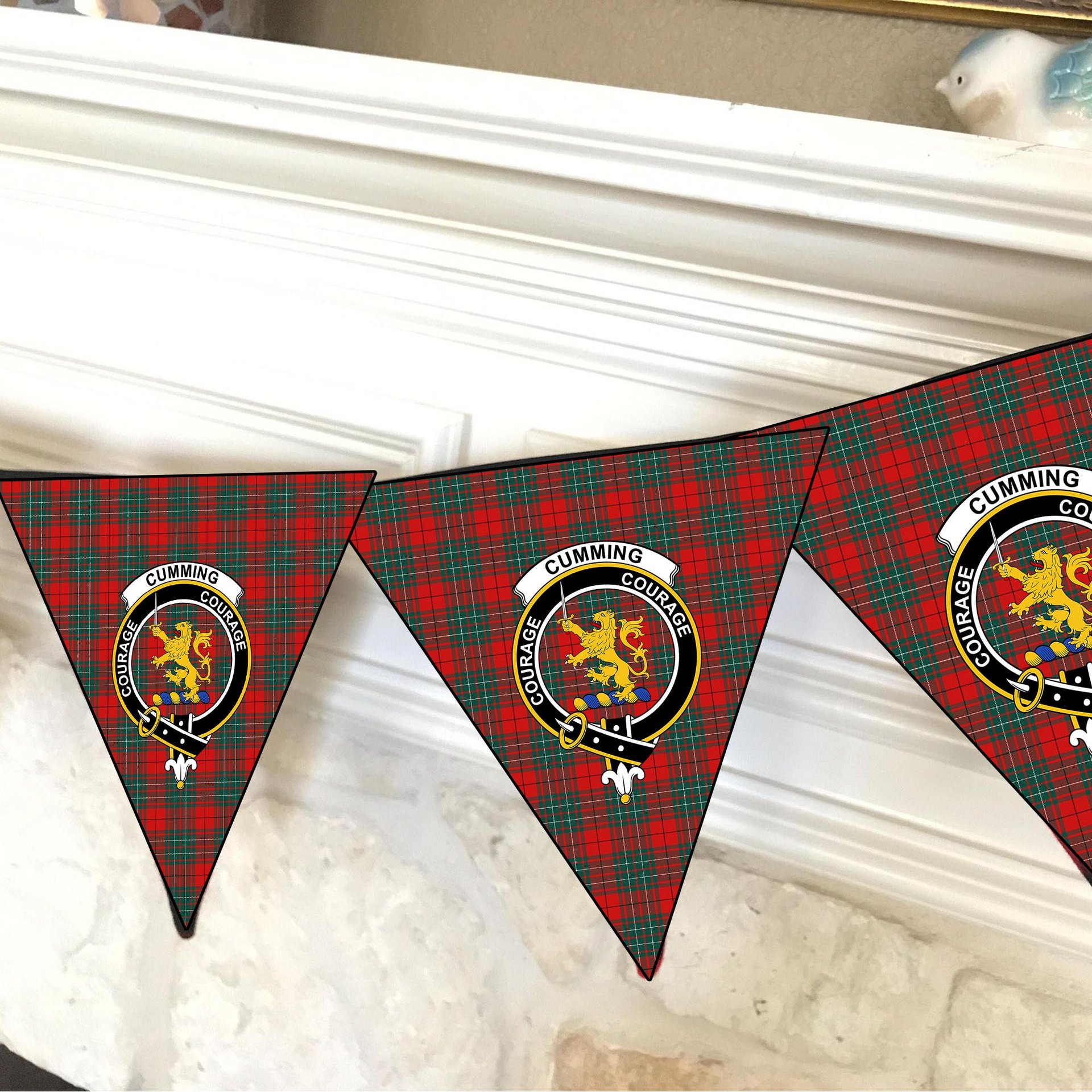 ScotsTee Shop Scottish Cumming Modern Crest Tartan Triangle Flags Tartan Bunting, Pennants (12pcs)