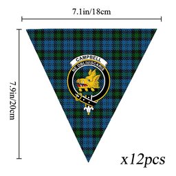 ScotsTee Shop Scottish Campbell of Glenlyon Crest Tartan Triangle Flags Tartan Bunting, Pennants (12pcs)