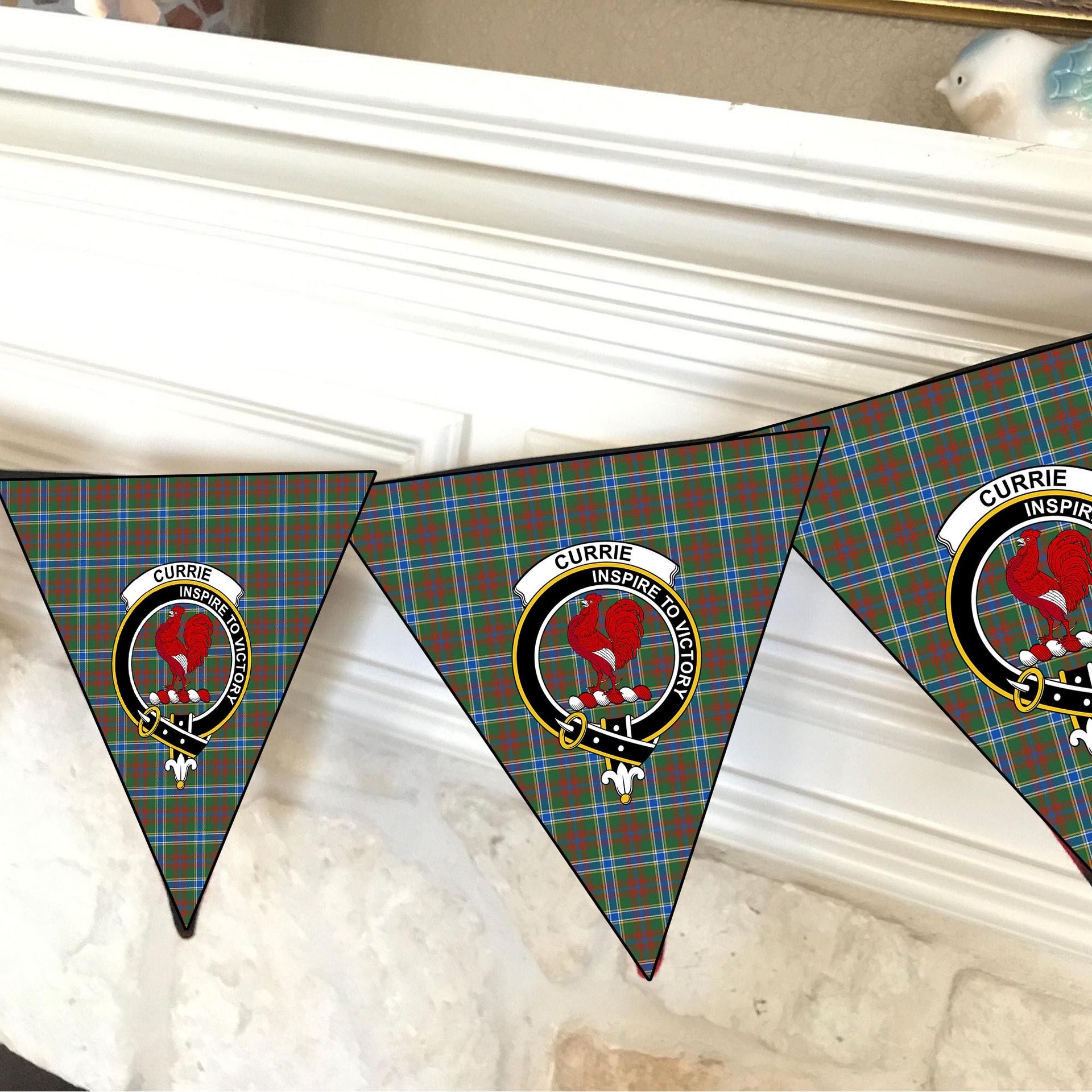 ScotsTee Shop Scottish Currie of Arran Modern Clan Crest Tartan Triangle Flags Tartan Bunting, Pennants (12pcs)