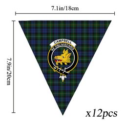ScotsTee Shop Scottish Campbell of Loudoun Crest Tartan Triangle Flags Tartan Bunting, Pennants (12pcs)