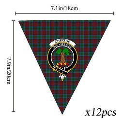 ScotsTee Shop Scottish Christie, Keith & Family Crest Tartan Triangle Flags Tartan Bunting, Pennants (12pcs)