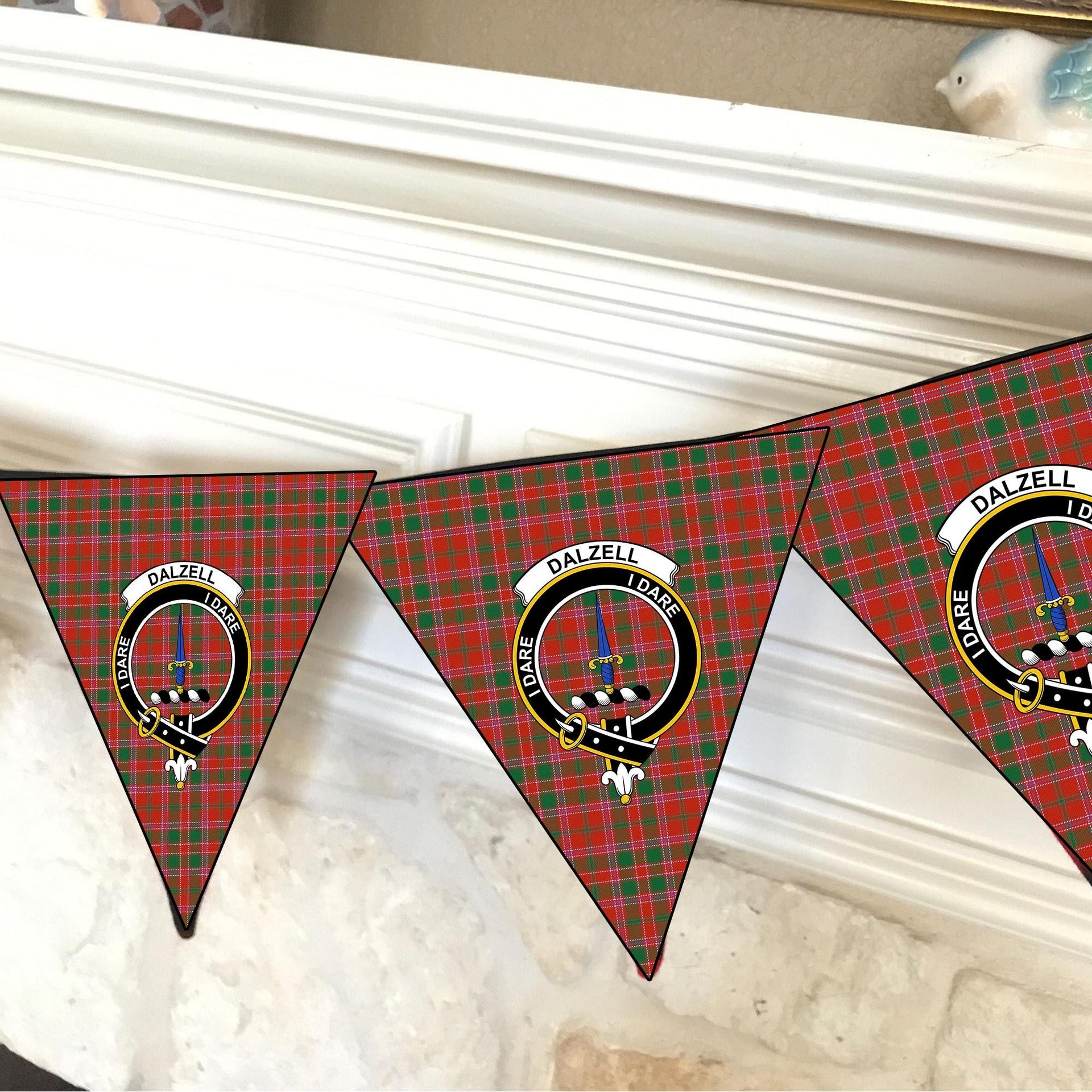 ScotsTee Shop Scottish Dalzell Ancient Crest Tartan Triangle Flags Tartan Bunting, Pennants (12pcs)