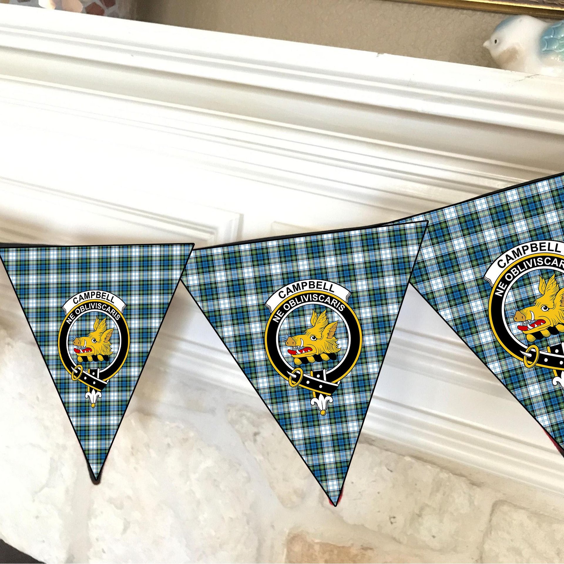 ScotsTee Shop Scottish Campbell Dress Ancient 02 Crest Tartan Triangle Flags Tartan Bunting, Pennants (12pcs)