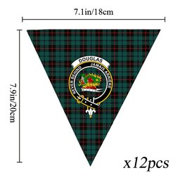 ScotsTee Shop Scottish Douglas Black Modern Crest Tartan Triangle Flags Tartan Bunting, Pennants (12pcs)