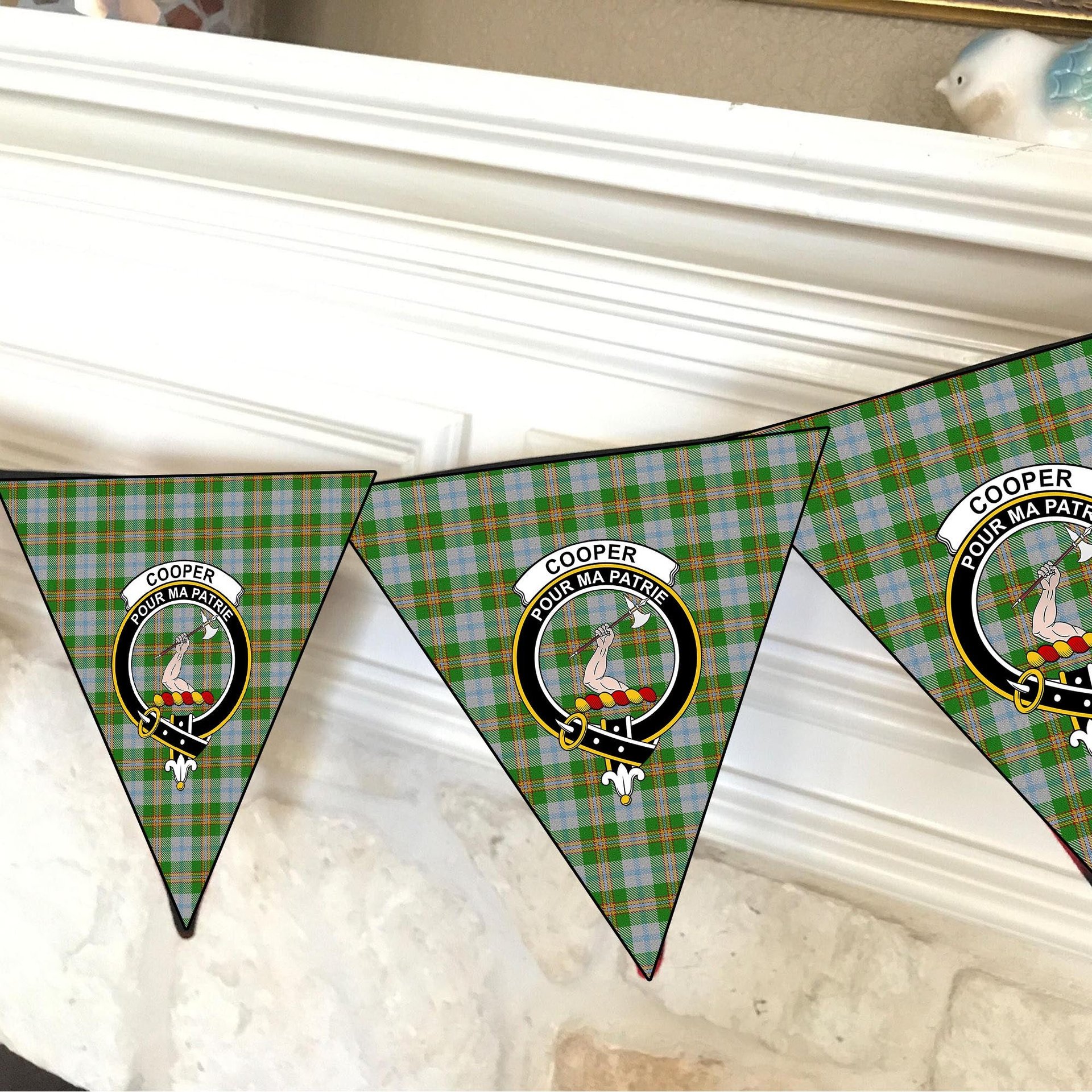 ScotsTee Shop Scottish Cooper Dress Dalgleish 2 Crest Tartan Triangle Flags Tartan Bunting, Pennants (12pcs)