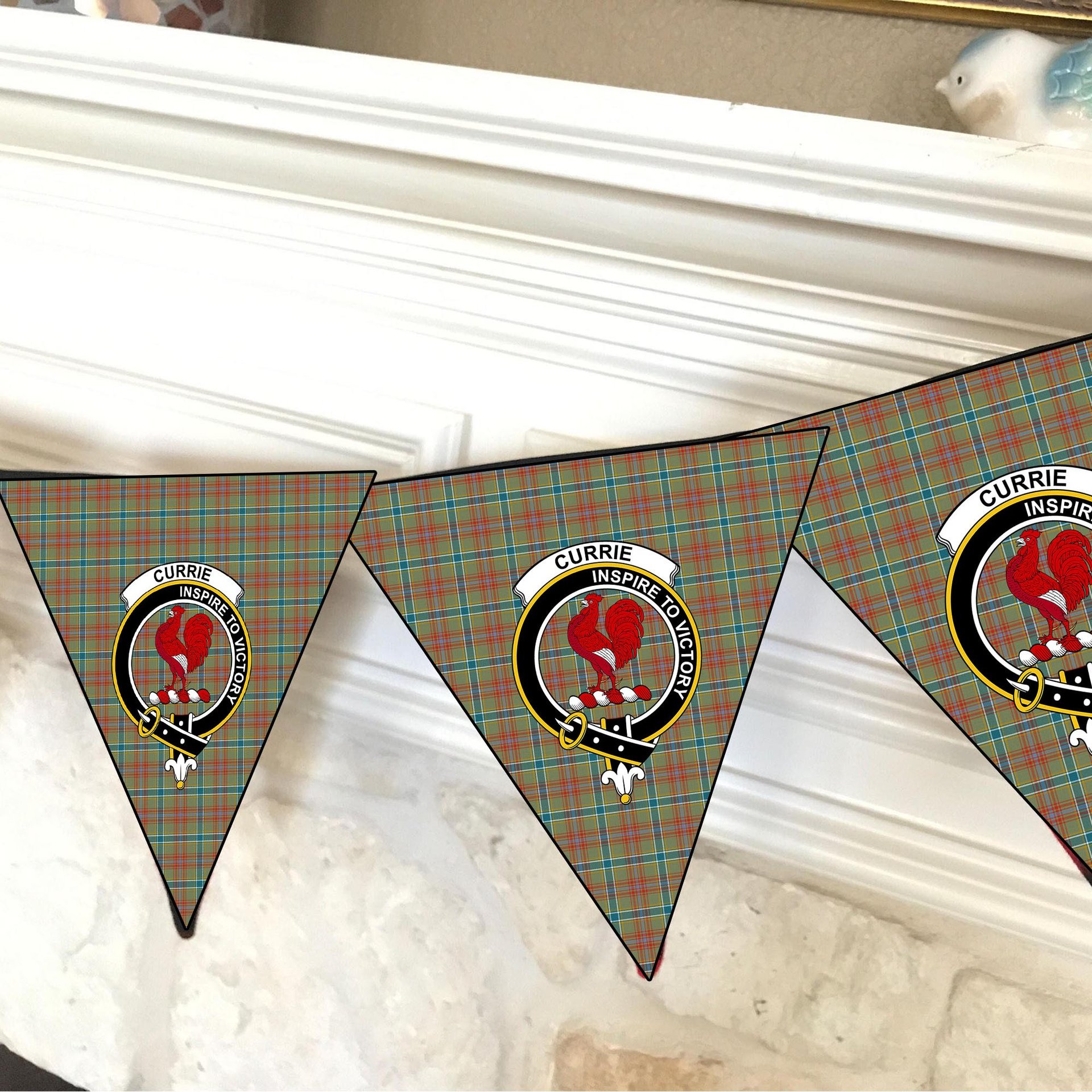 ScotsTee Shop Scottish Currie of Arran Ancient Clan Crest Tartan Triangle Flags Tartan Bunting, Pennants (12pcs)