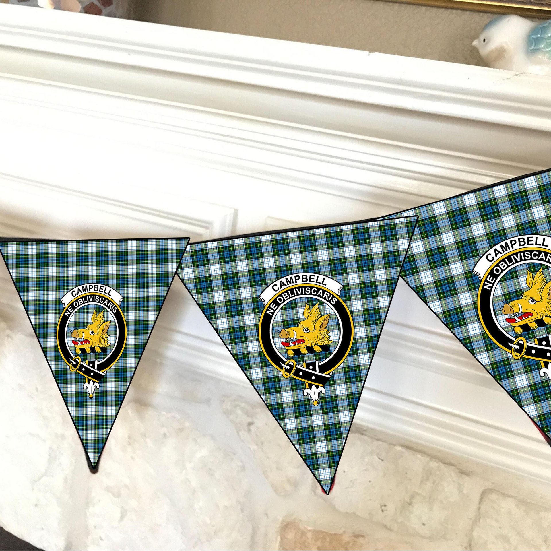 ScotsTee Shop Scottish Campbell Dress Crest Tartan Triangle Flags Tartan Bunting, Pennants (12pcs)