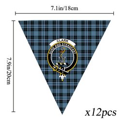 ScotsTee Shop Scottish Clark (Clergy) Ancient Clan Crest Tartan Triangle Flags Tartan Bunting, Pennants (12pcs)