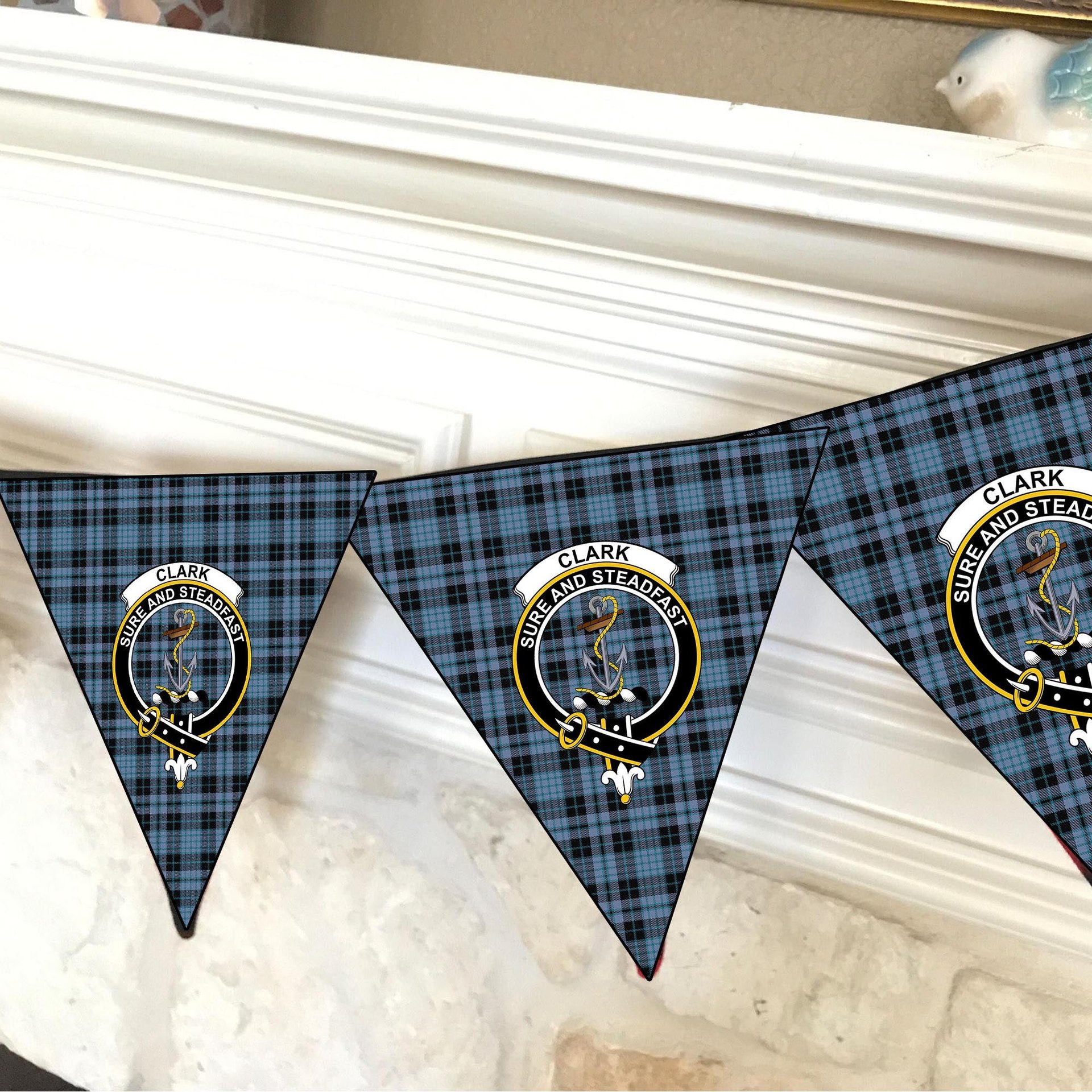 ScotsTee Shop Scottish Clark (Clergy) Ancient Clan Crest Tartan Triangle Flags Tartan Bunting, Pennants (12pcs)