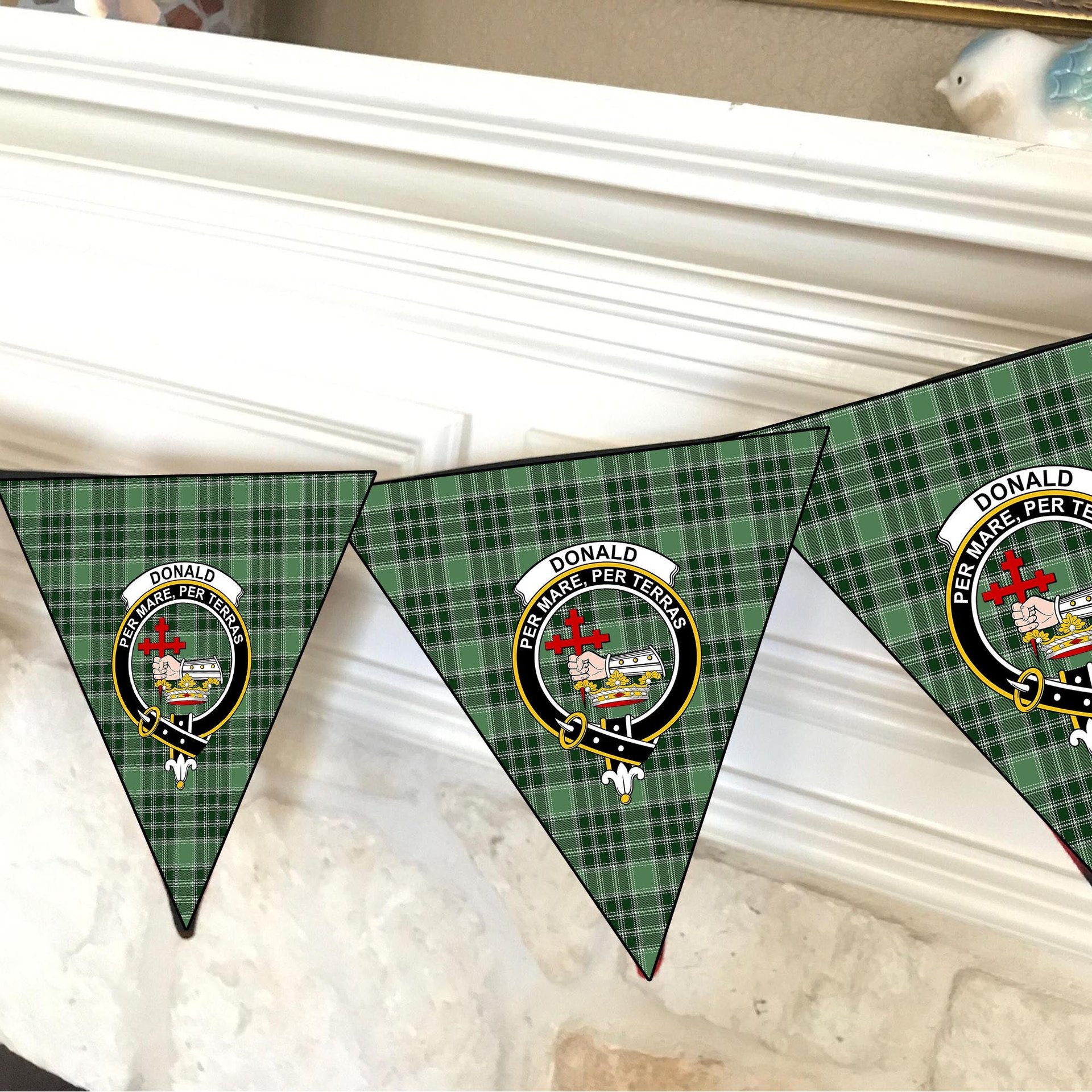ScotsTee Shop Scottish Donald Lord of the Isles Hunting Crest Tartan Triangle Flags Tartan Bunting, Pennants (12pcs)