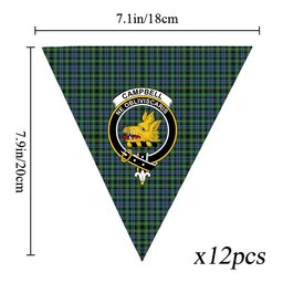 ScotsTee Shop Scottish Campbell of Argyll 1815 Ancient 2 Crest Tartan Triangle Flags Tartan Bunting, Pennants (12pcs)