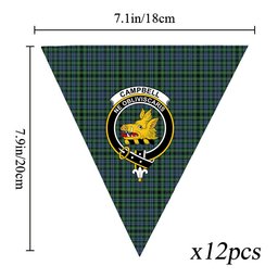 ScotsTee Shop Scottish Campbell of Argyll 1815 Ancient Crest Tartan Triangle Flags Tartan Bunting, Pennants (12pcs)