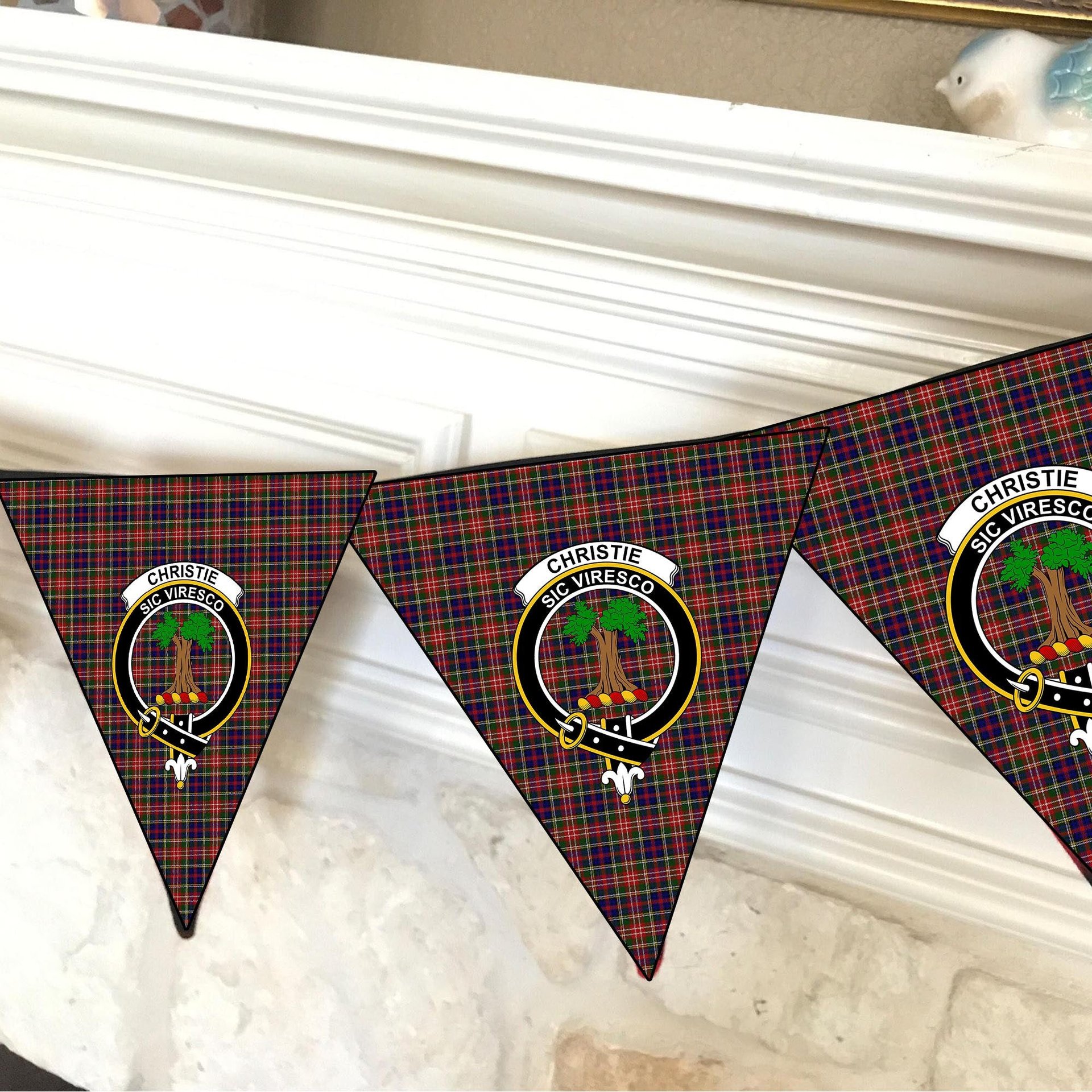 ScotsTee Shop Scottish Christie Crest Tartan Triangle Flags Tartan Bunting, Pennants (12pcs)